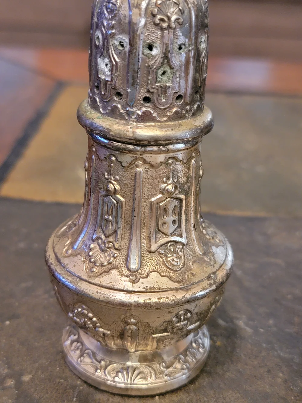 Decorative Silver-Tone Metal Salt and Pepper Shakers